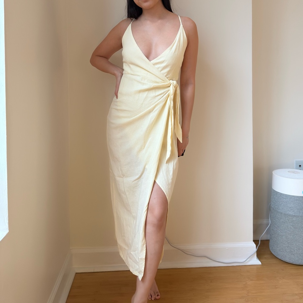 Urban Outfitters butter yellow midi wrap dress NWT